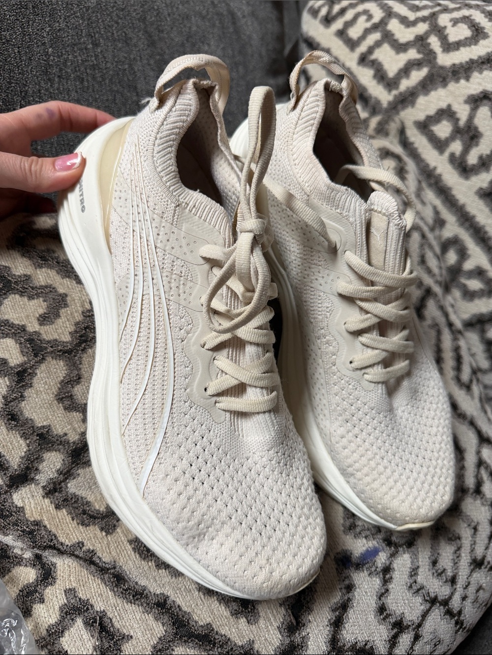 Puma Cream Athletic Shoes with Knit Mesh Upper
